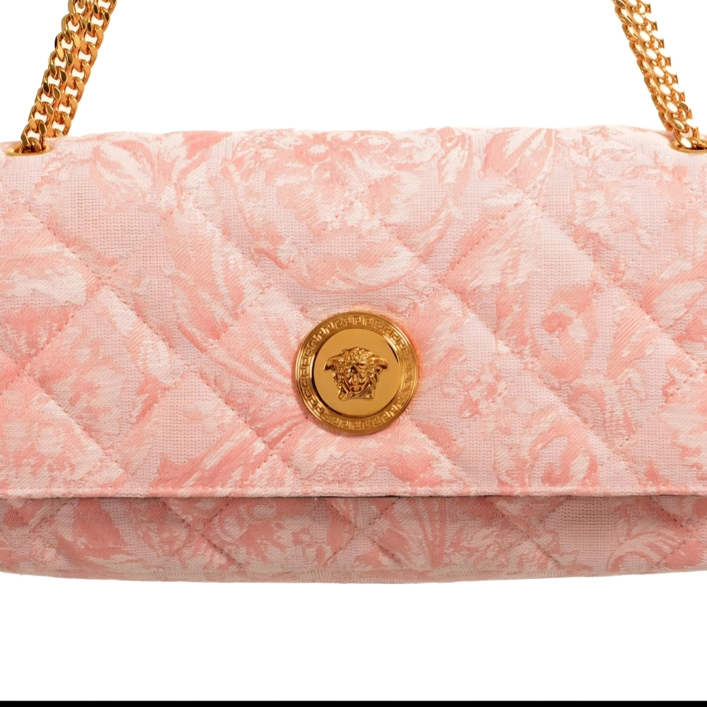 Versace Blush Quilted Shoulder Bag with Gold Medallion